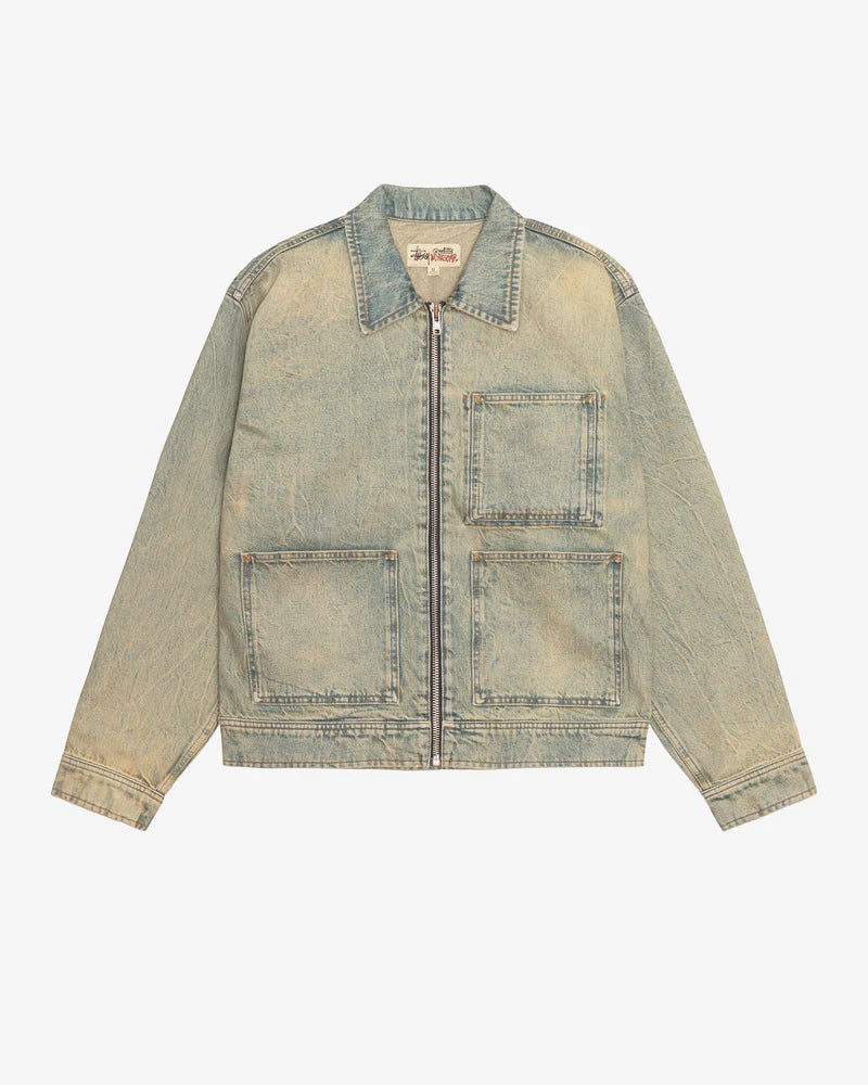 Stüssy: Men'S Zip Work Jacket Denim (Beach Wash) | DSMS E-SHOP