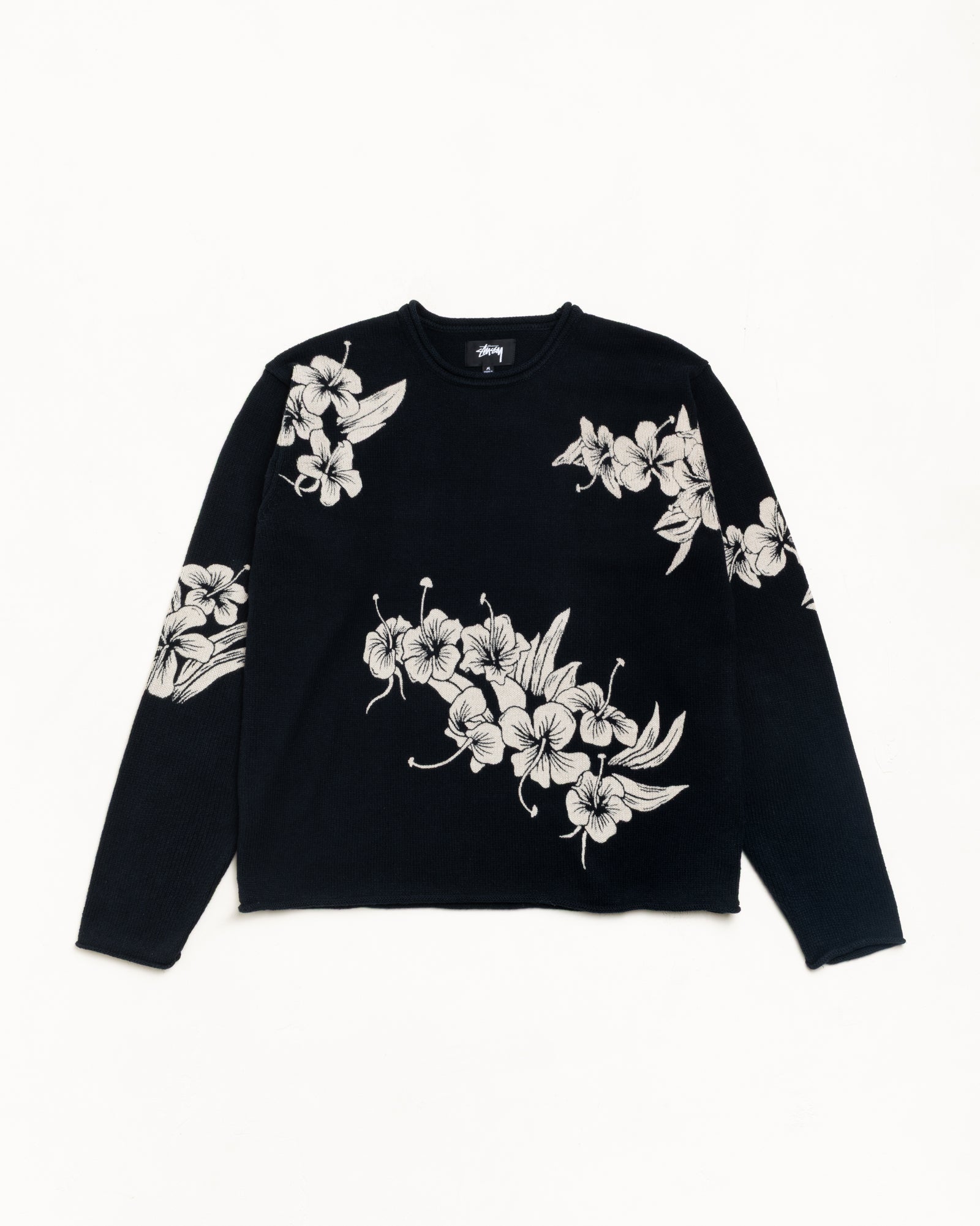 Stüssy: Men's Floral Roll Neck Sweater (Black) | DSMS E-SHOP