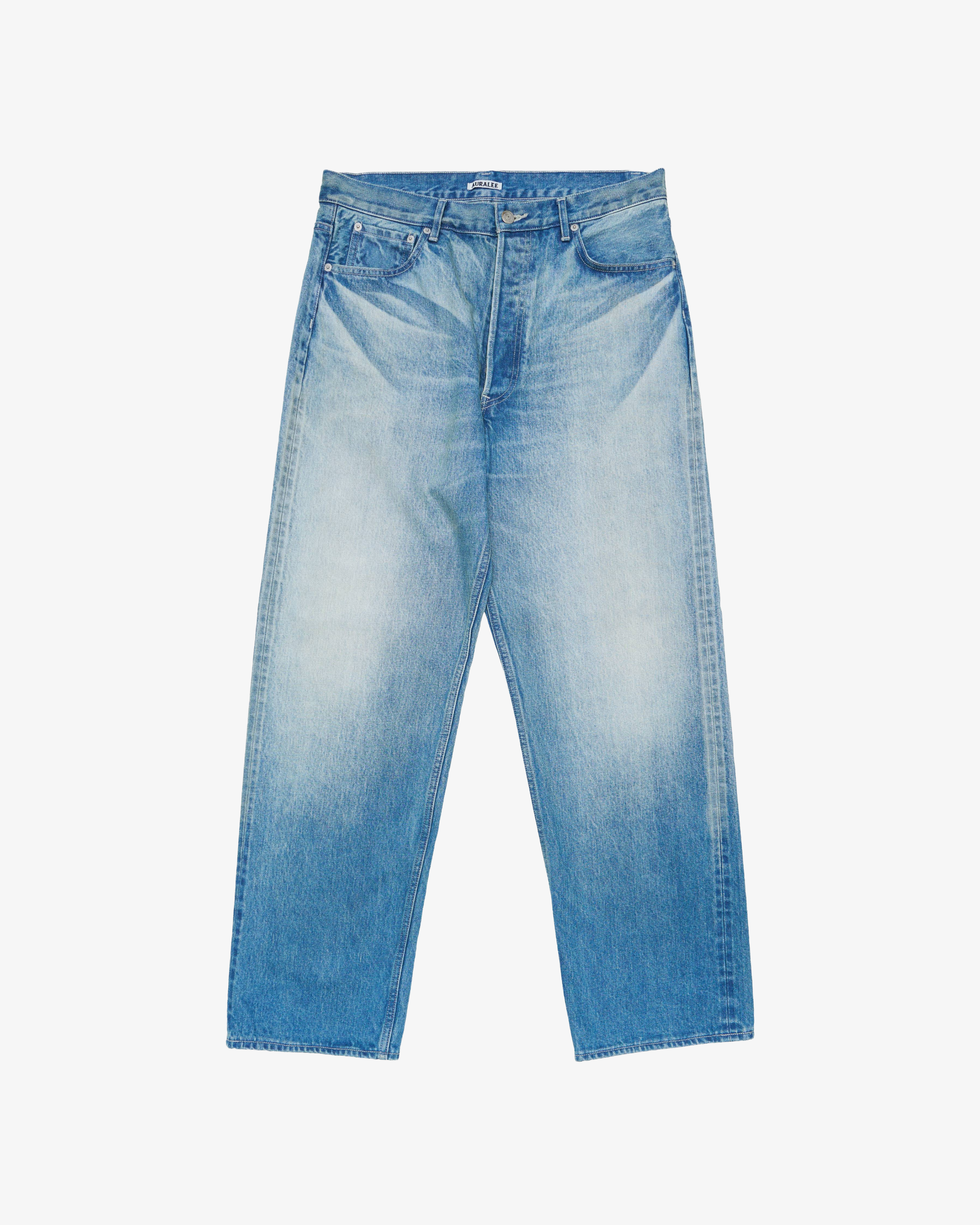 AURALEE: Men's Selvedge Faded Heavy Denim Wide Pants (Denim