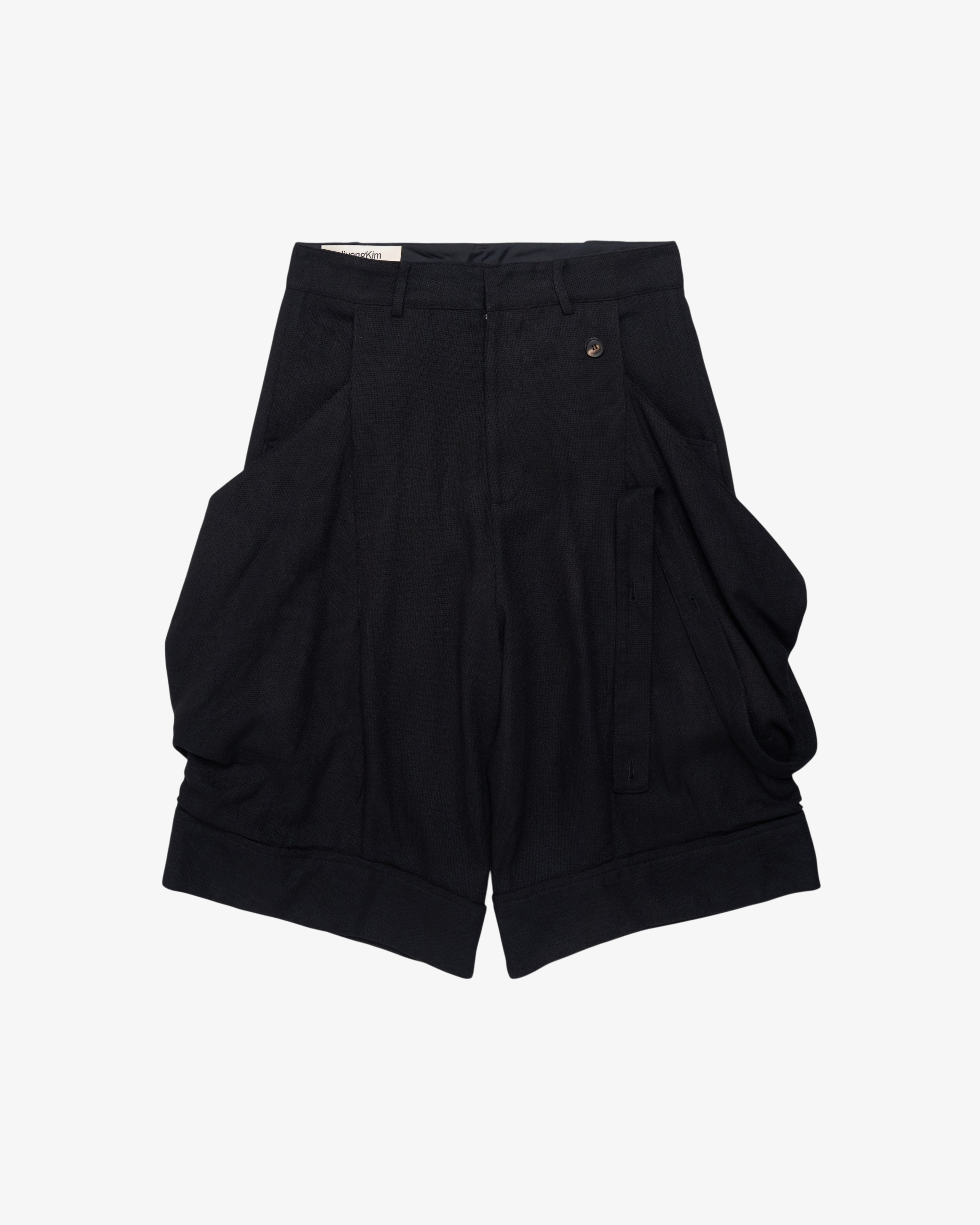 Jiyongkim: Men's Sun-Bleached Layered Strap Half Trousers (Black