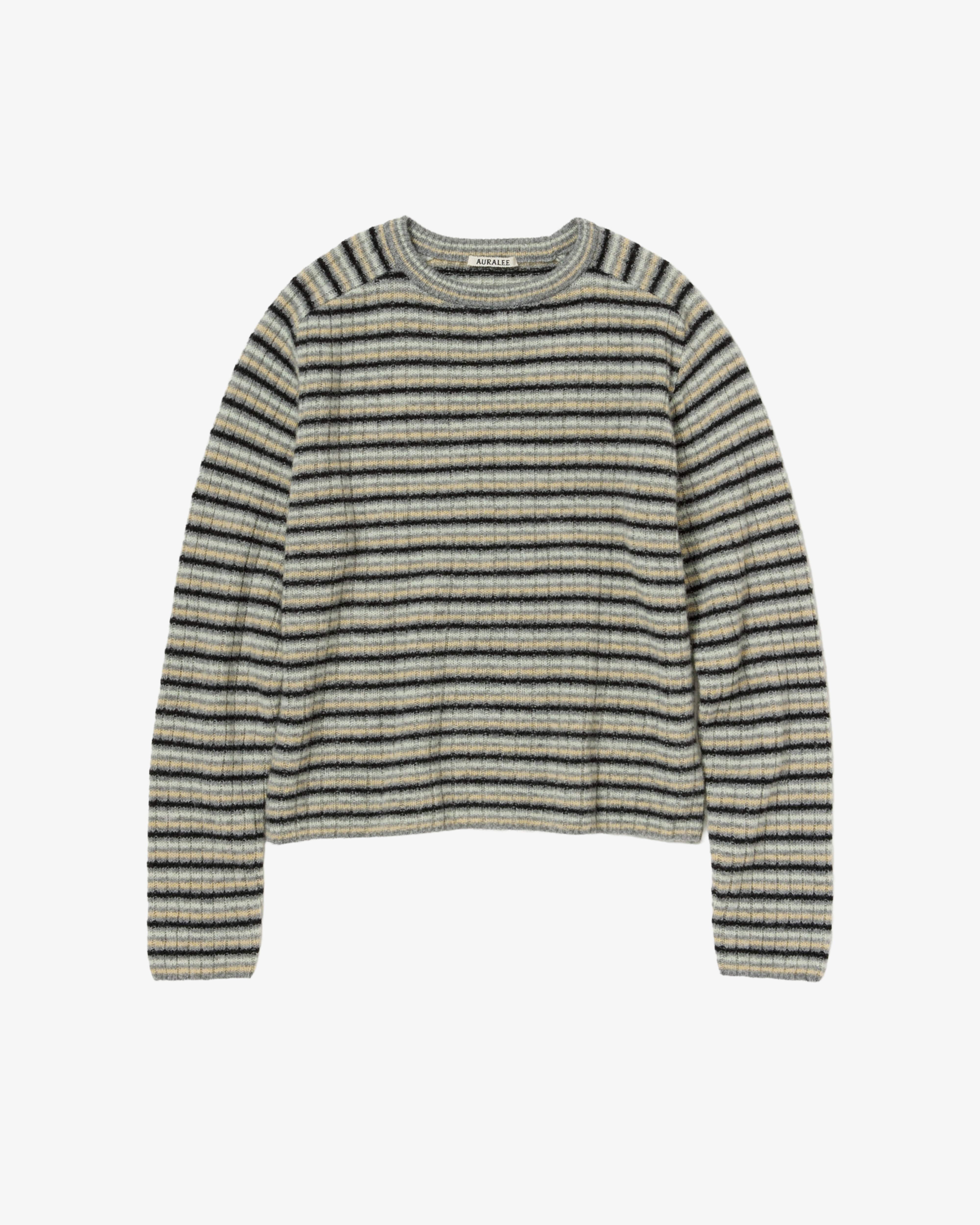 AURALEE: Men's Shetland Wool Cashmere Rib Knit (Stripes) | DSMS E-SHOP
