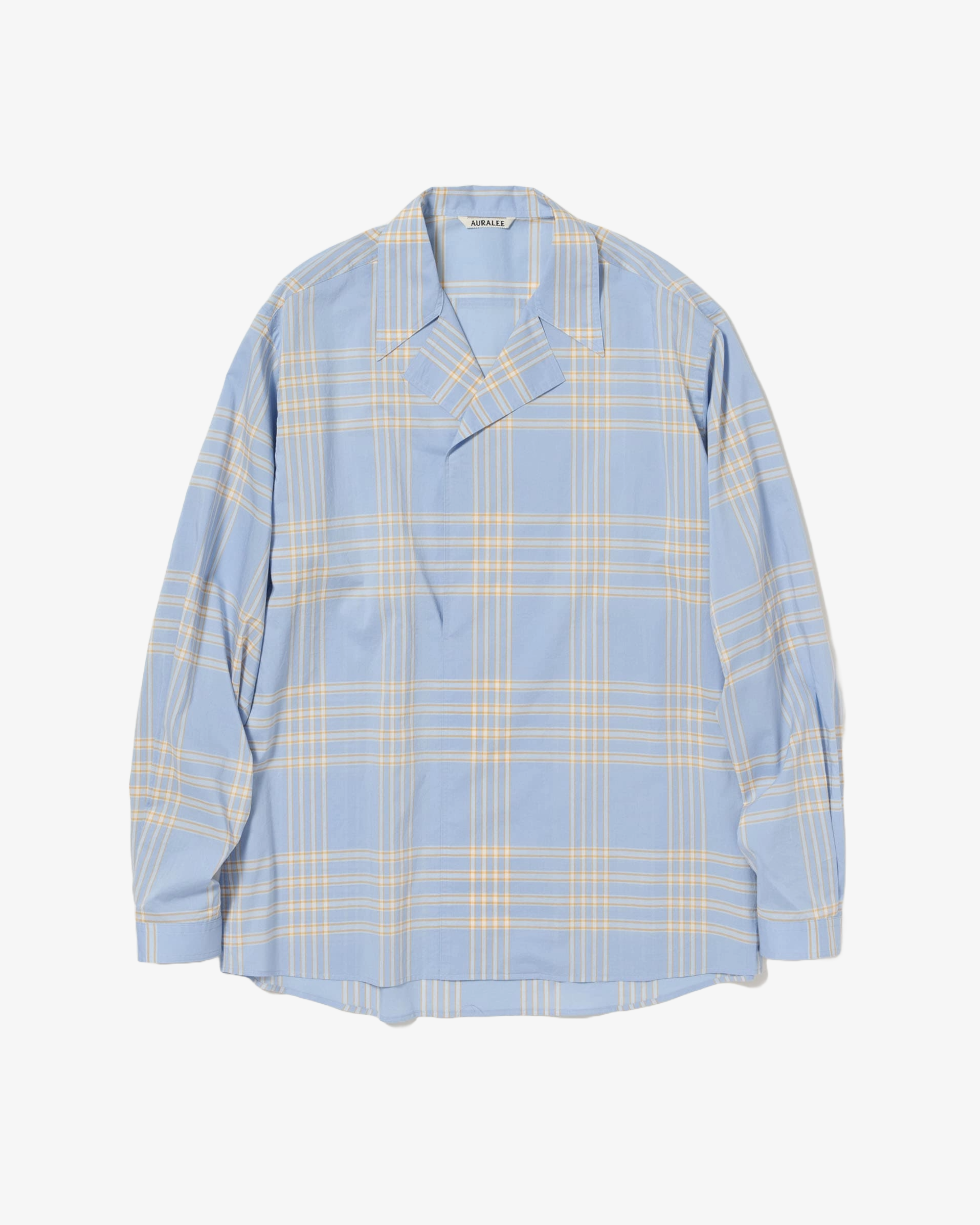 トップス auralee typewriter check shirt Auralee Washed Finx Typewriter Check P/O Shirt Light Blue Check