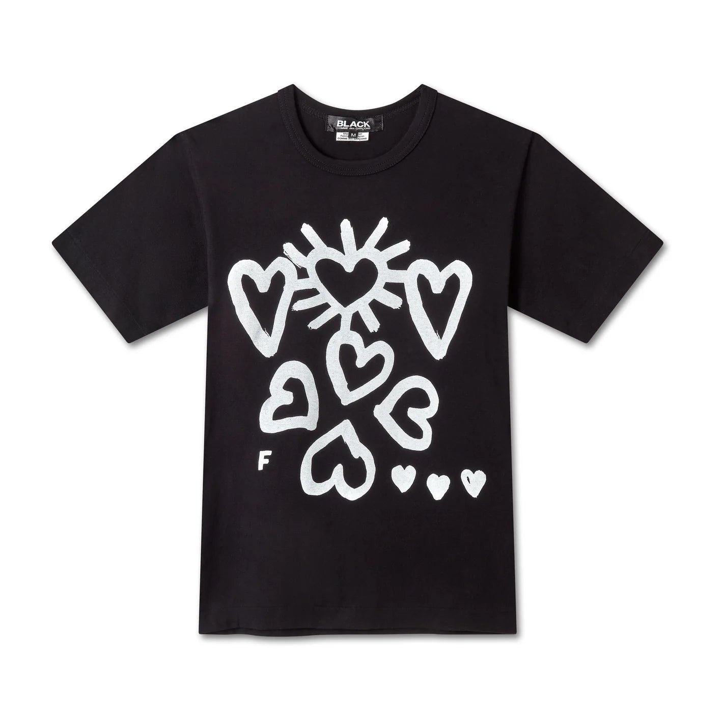 BLACK COMME DES GARÃONS: Filip Pagowski Printed Multi Hearts T-Shirt (Black) | DSMS E-SHOP