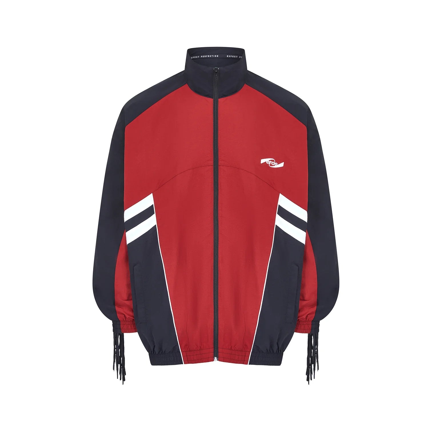 Martine Rose: Fringe Track Jacket (Burgundy/Black/White) | DSMS E-SHOP Martine Rose: Fringe Track Jacket (Burgundy/Black/White) | DSMS E-SHOP