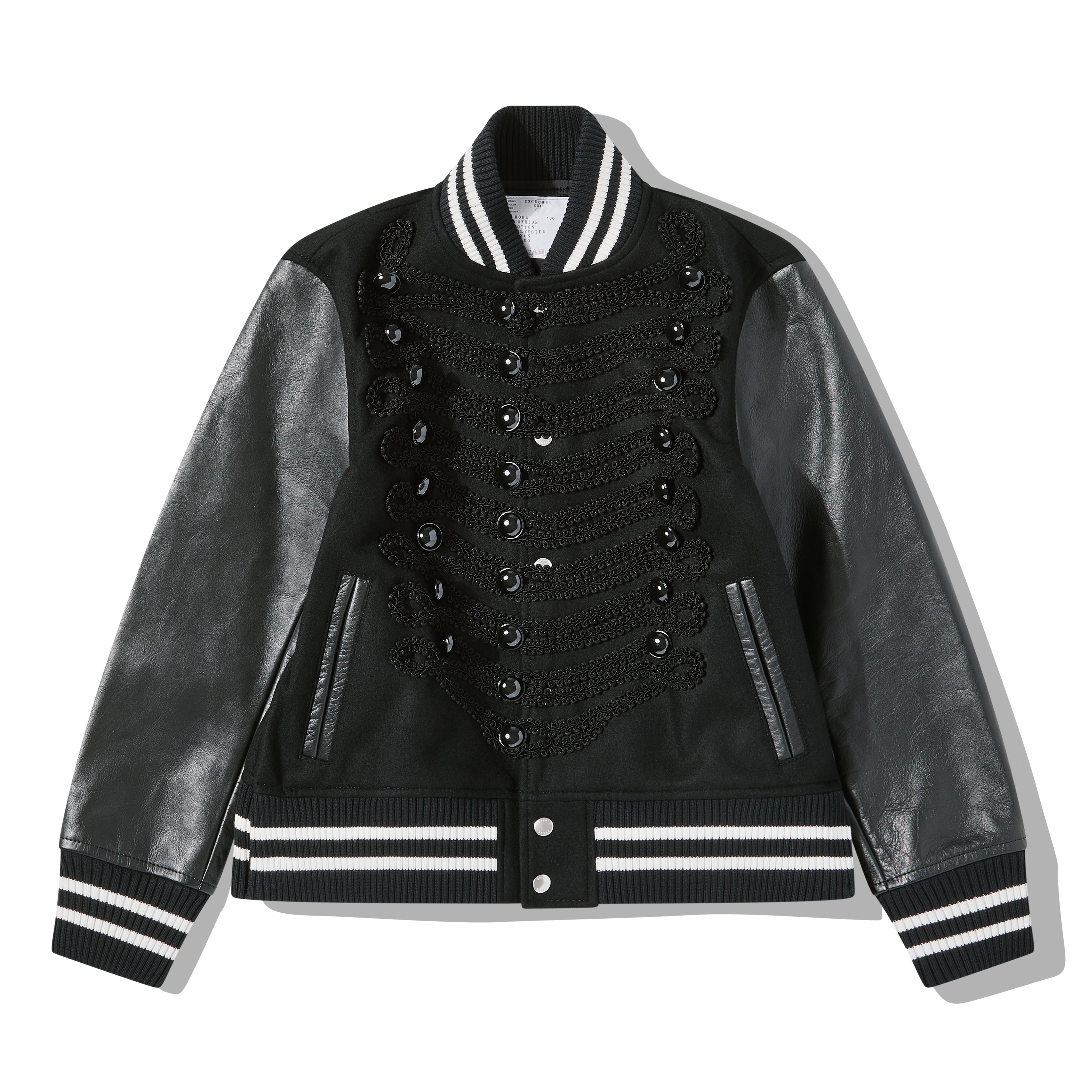 Sacai: Women'S Dsm Exclusive Melton Wool And Leather Jacket (Black