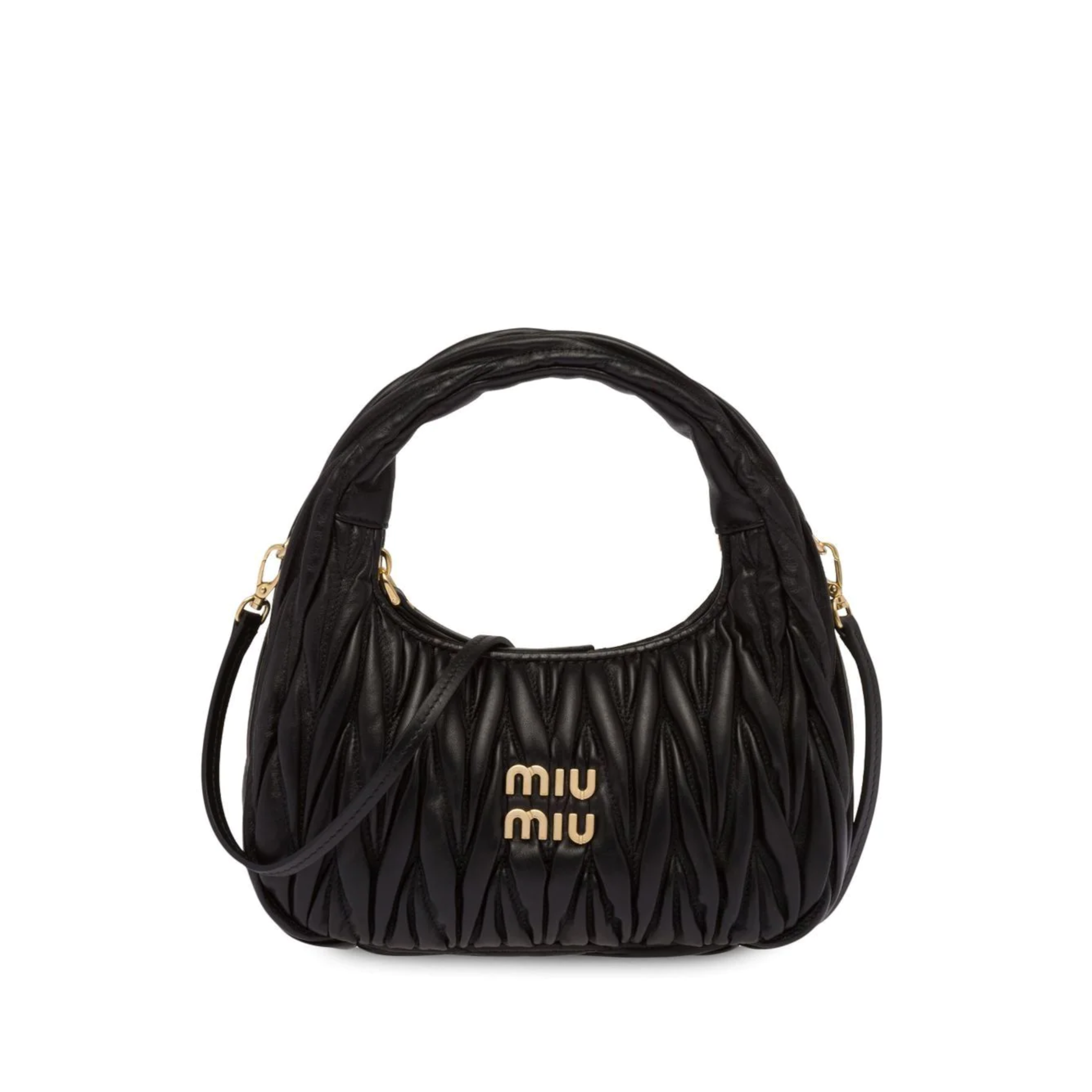 MIU MIU: Women's Miu Wander Matelasse Satin Mini Hobo Bag (Black