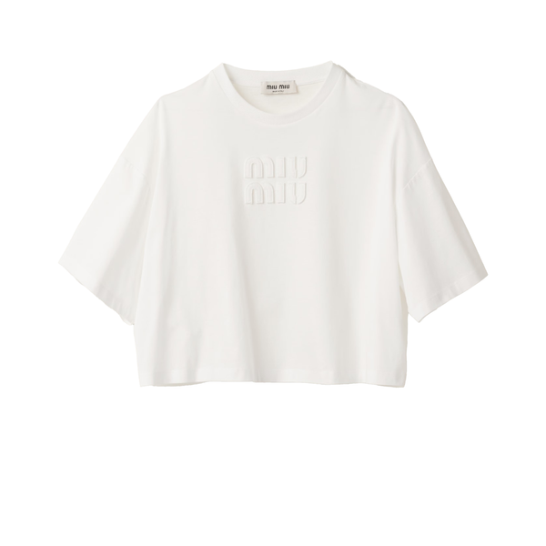 MIU MIU - Women's Cotton Jersey T-shirt with Embroidered Logo - (White)