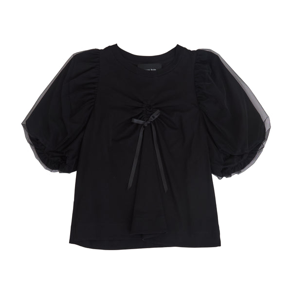SIMONE ROCHA - Women's Cropped Ruched Bow T-Shirt - (Black)