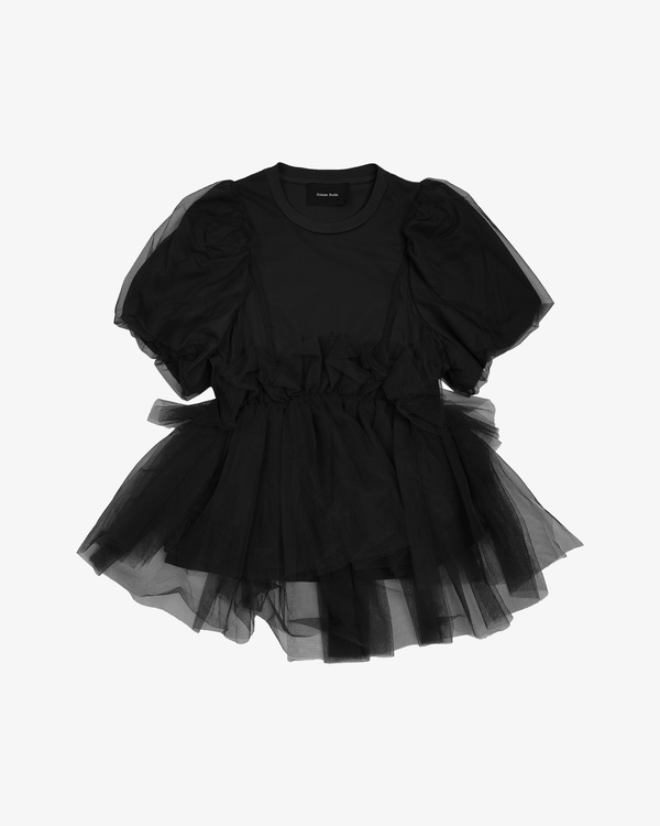 SIMONE ROCHA - Women's Tulle Overlay Puff Sleeve Tutu Hem T-Shirt - (Black)