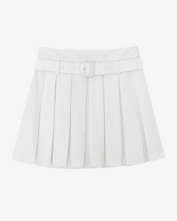 SHUSHU/TONG - Women's Belt-Embellished Pleated Skirt - (White Wh100)