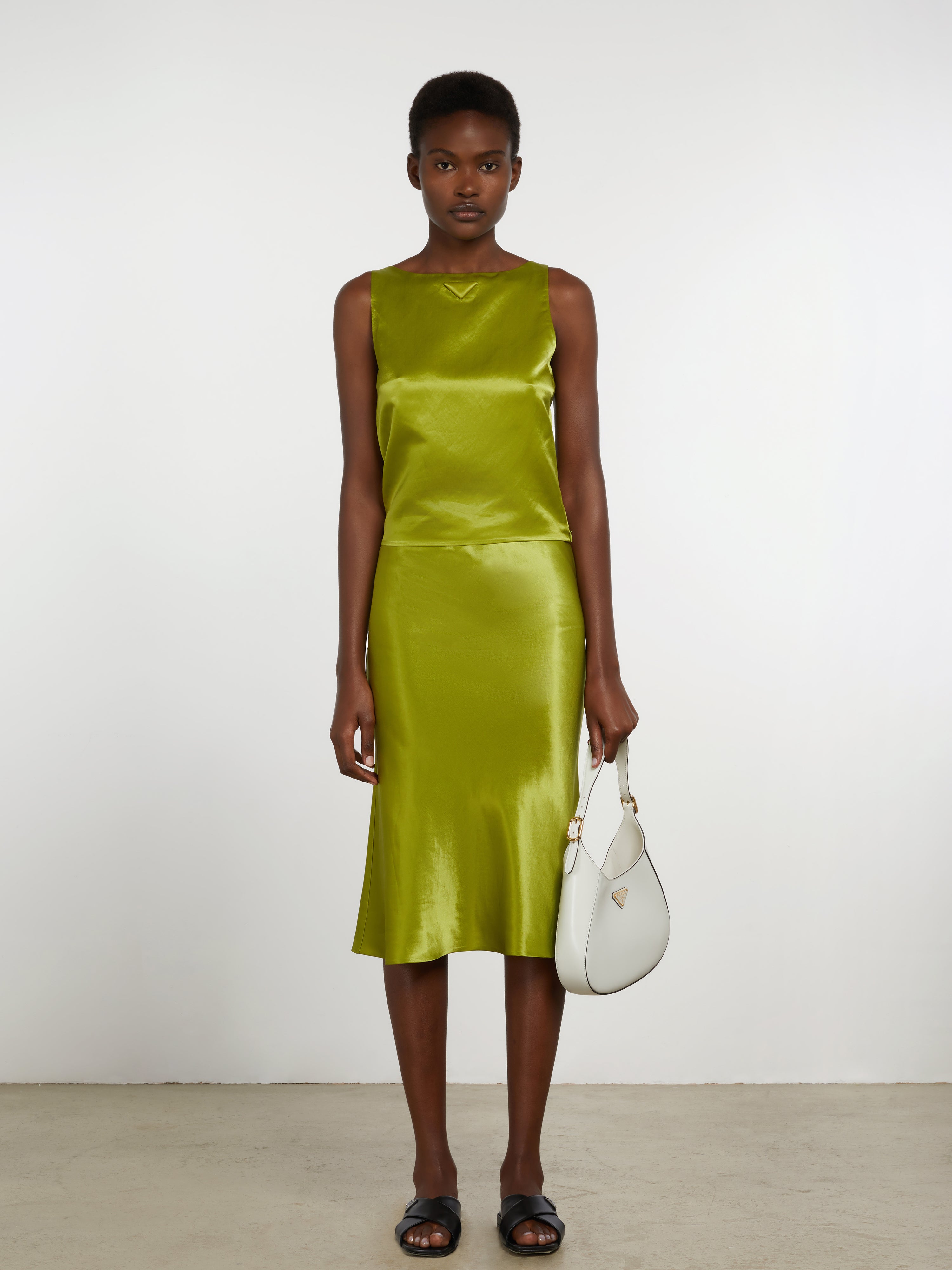 PRADA Women s Satin Midi Skirt Green DSMS E SHOP