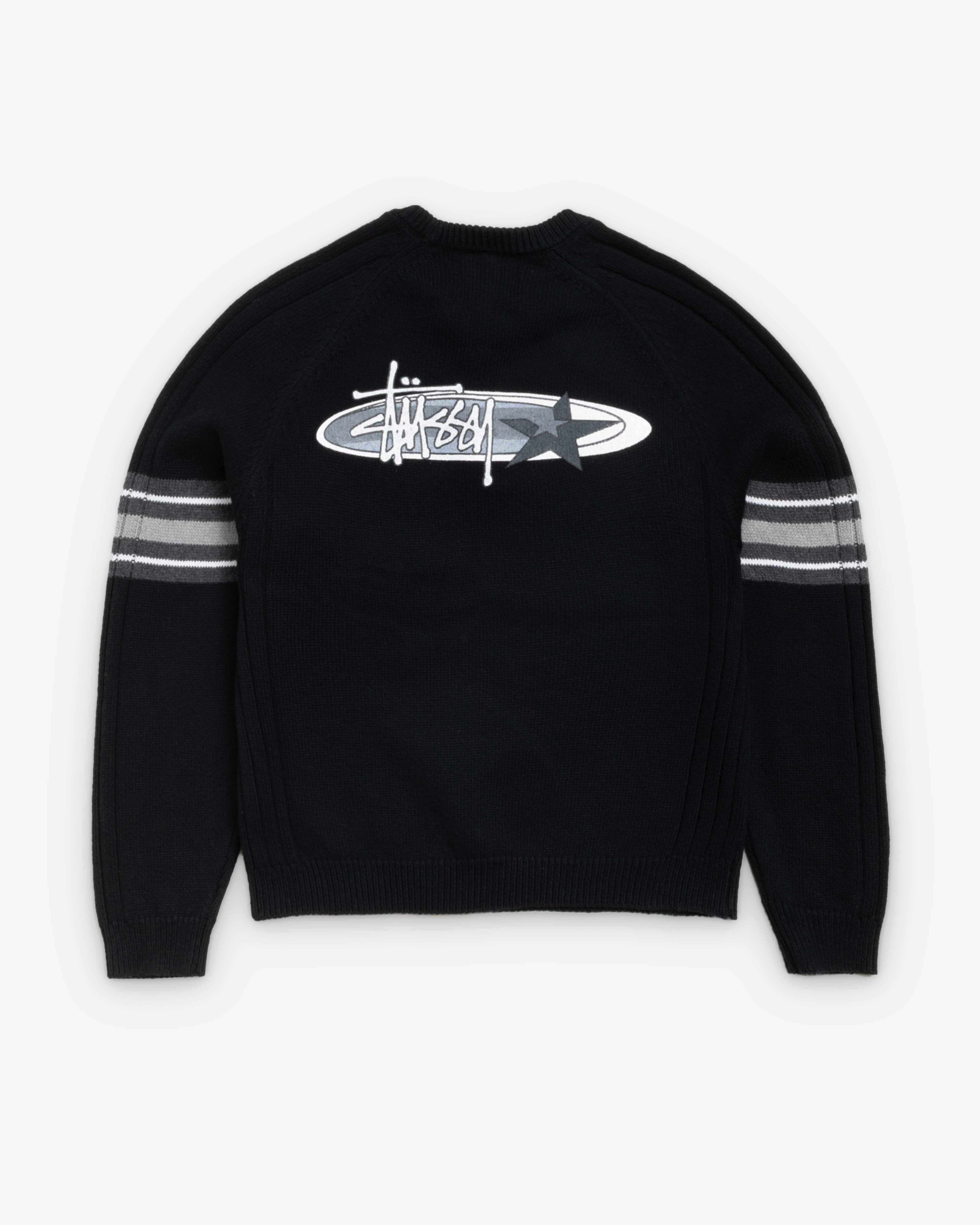 Stüssy: Men's Stripe Raglan Crew (Black) | DSMS E-SHOP