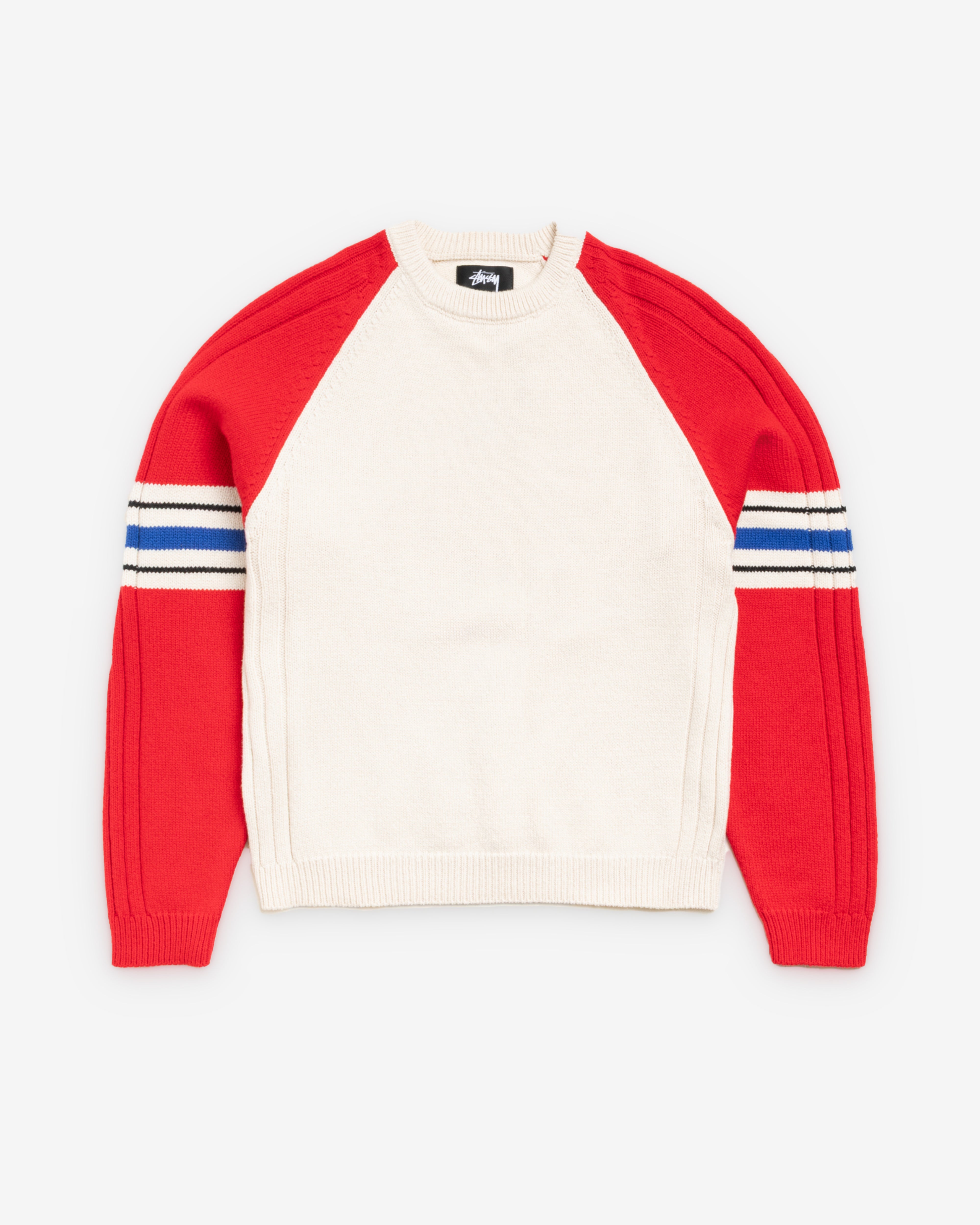 Stüssy: Men's Stripe Raglan Crew (Red) | DSMS E-SHOP