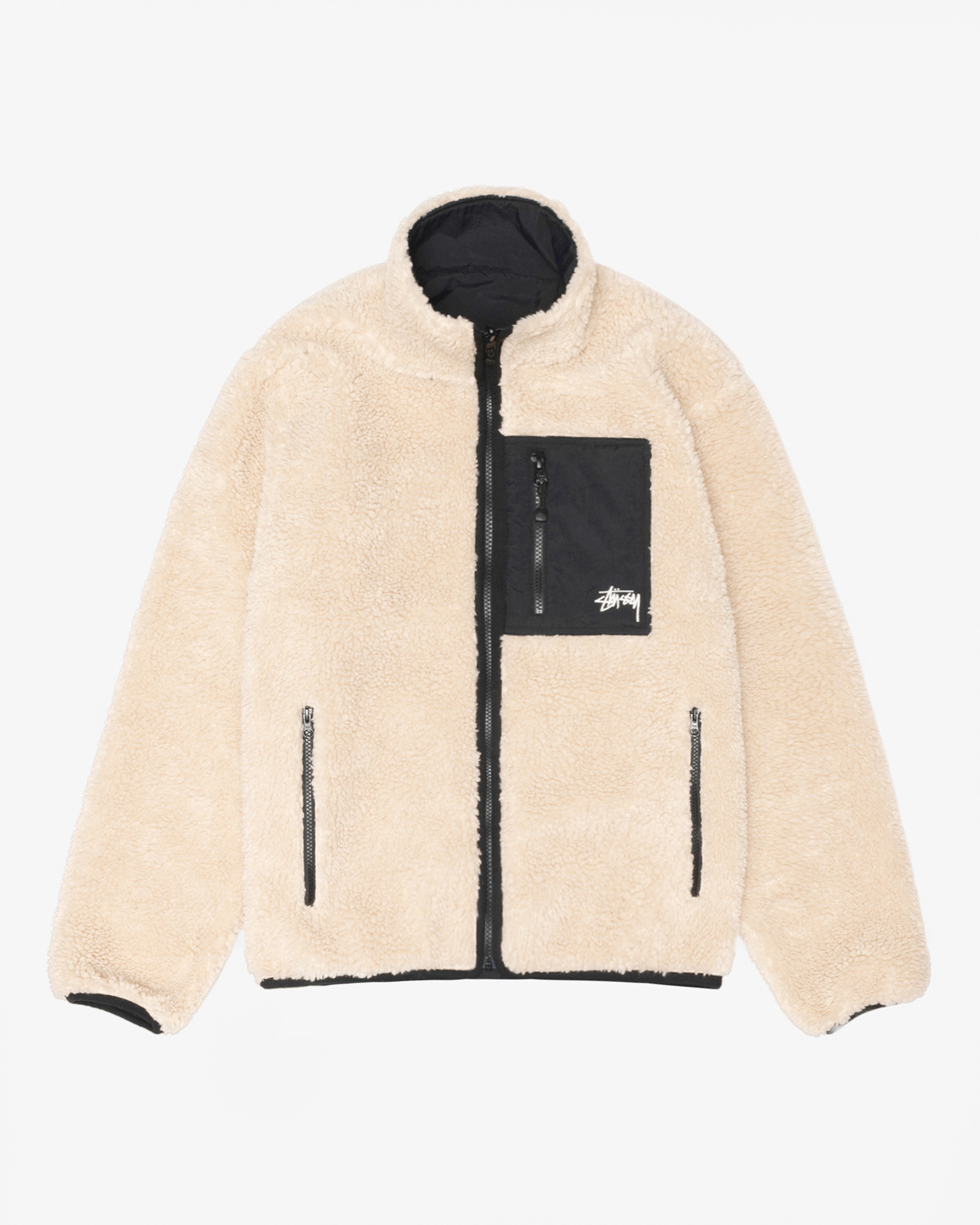 Stüssy: Men'S Sherpa Reversible Jacket (Beige) | DSMS E-SHOP