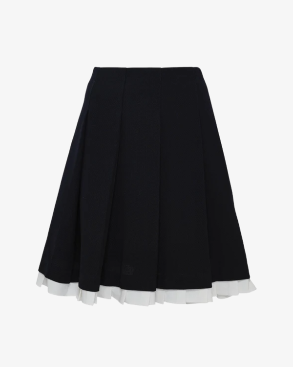 SHUSHU/TONG - Women's Patchwork Lace Wide Pleat Skirt - (Navy Na100)