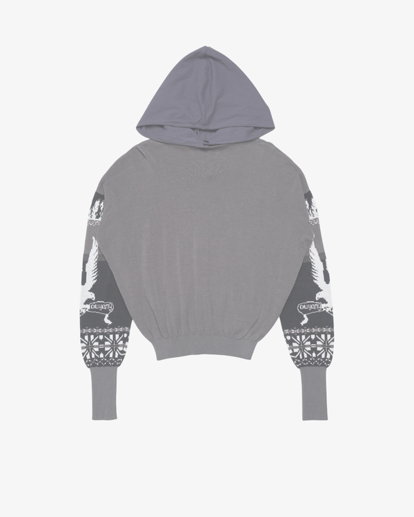 OSCAR OUYANG - Men's Grey Eagle Fairisle Silk Knit Hoodie - (Grey)