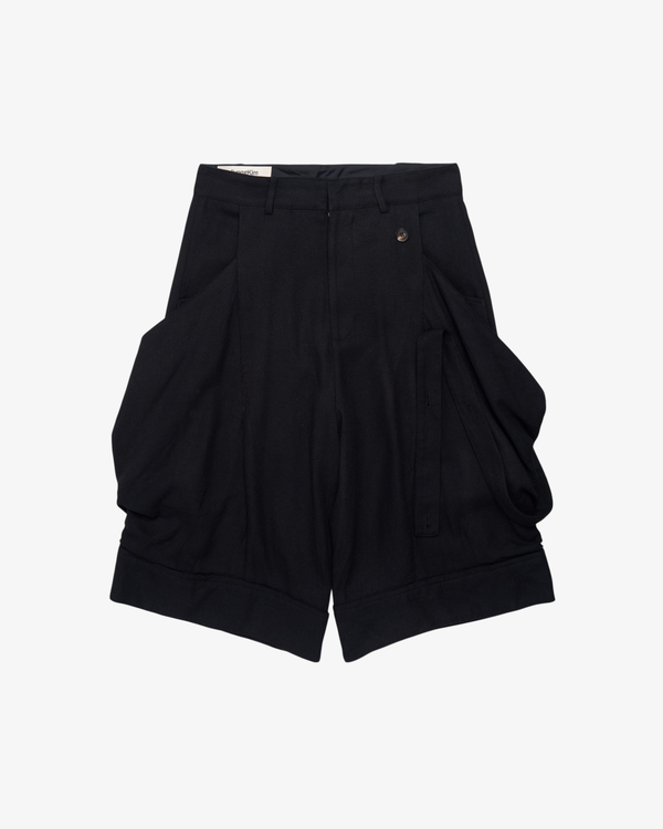 Jiyongkim - Men's Sun-Bleached Layered Strap Half Trousers - (Black)