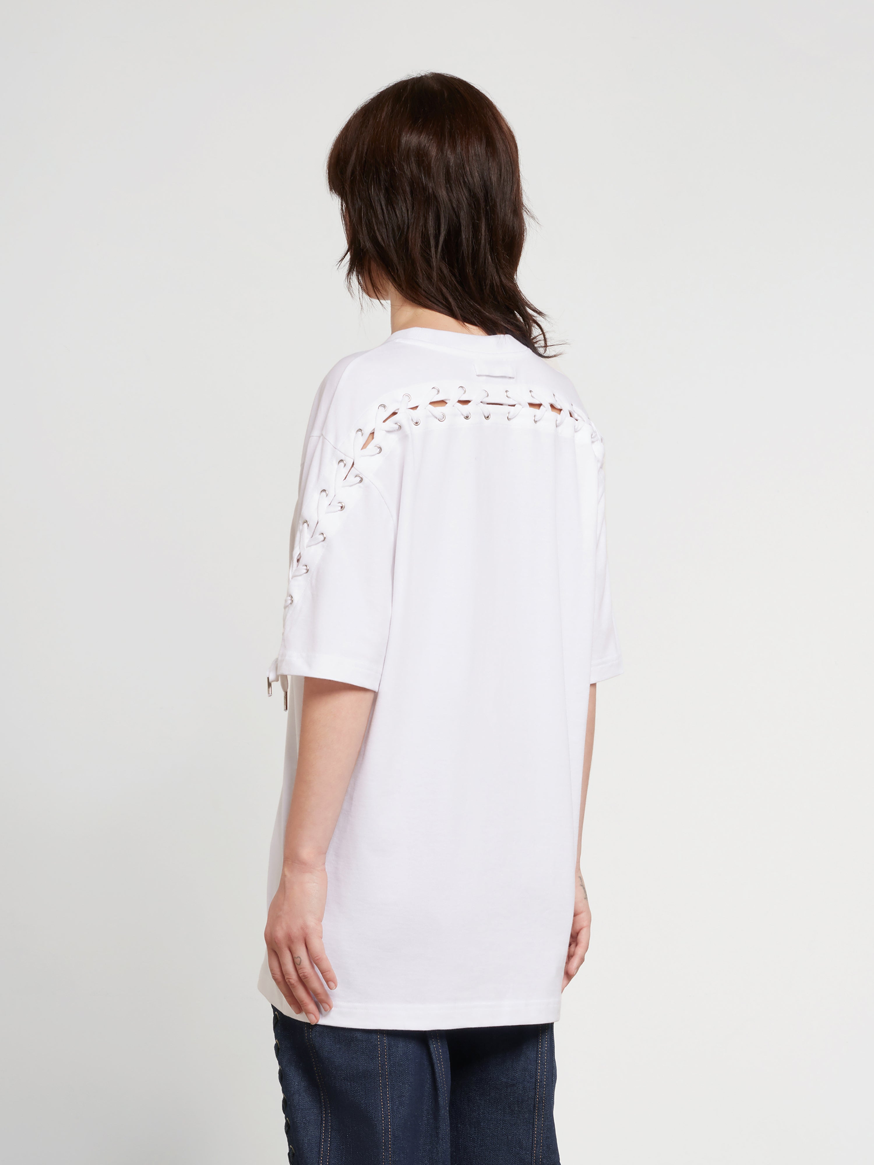 JEAN PAUL GAULTIER: Oversize Laced Tee-Shirt (White) | DSMS E-SHOP