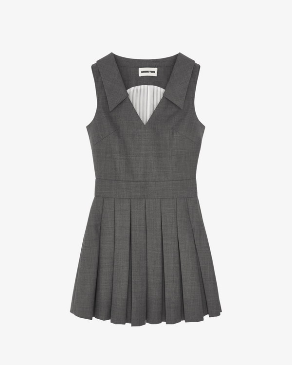 SHUSHU/TONG - Women's Lapel Pleated Dress - (Grey Gr100)