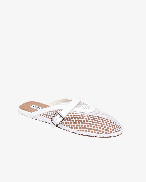 ALAÏA - Women's Fishnet Flat Mules - (White)