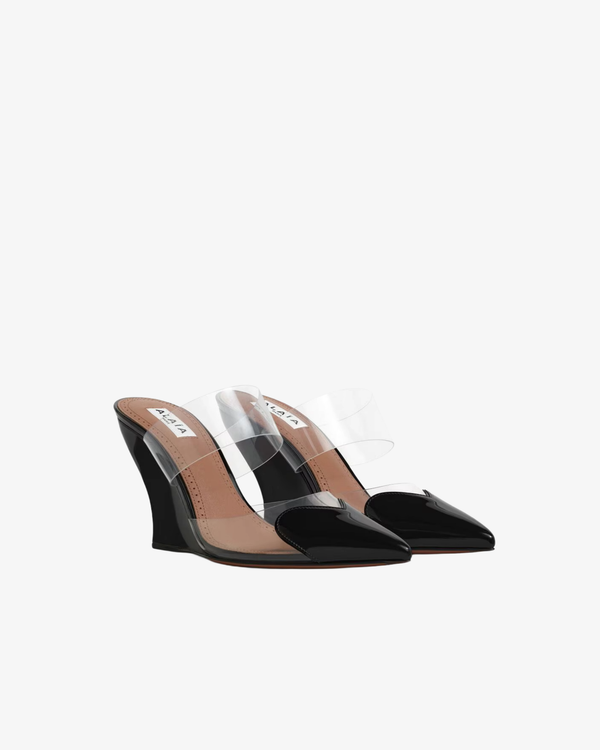Azzedine Alaia_ALAÏA - Women's Wedge Mules 90 Patent Calfskin- (Black999)_FLAT SHOES