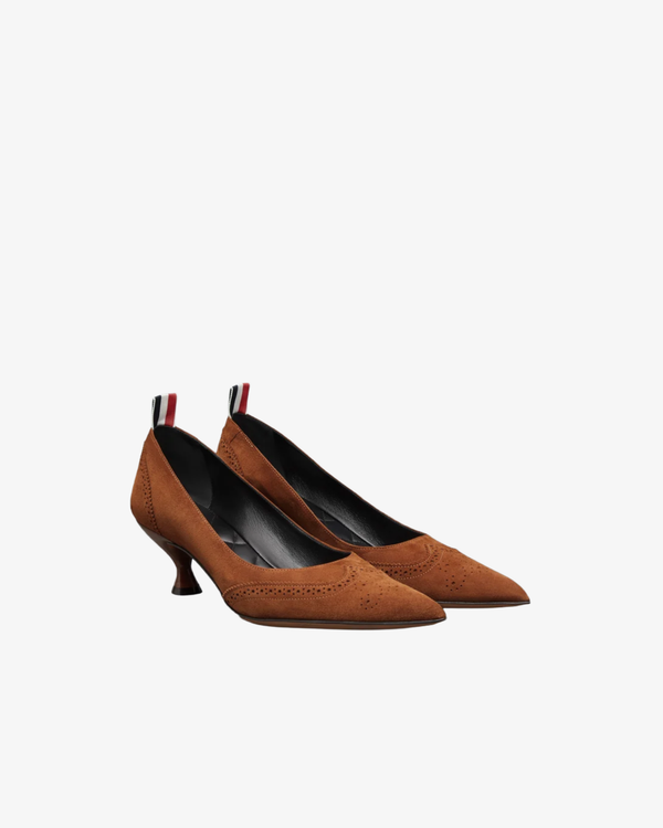 Thom Browne - Women's Wingtip Pump On 50Mm Round Curved Heel - (Brown)