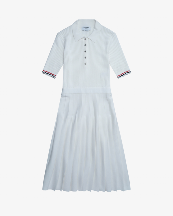 Thom Browne - Women's Pointelle Rib Stitch Below The Knee Polo Dress - (White)
