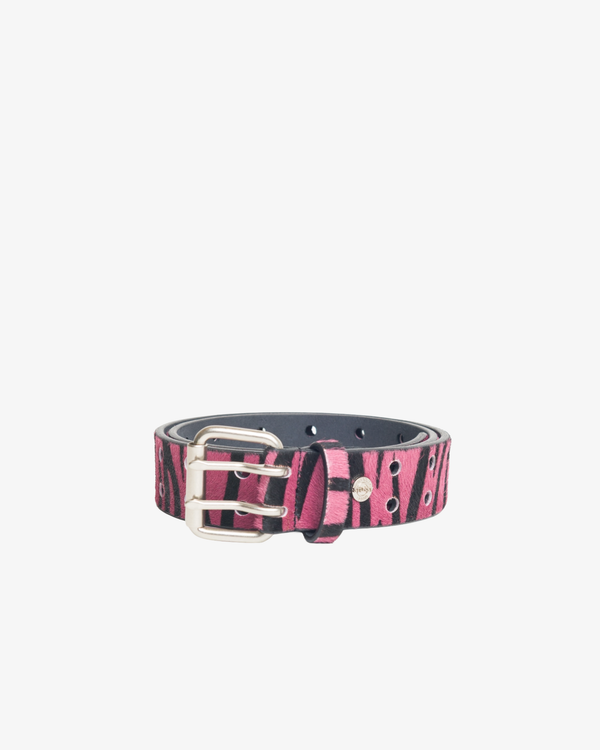 Stüssy -  Men's Leather Punch Out Belt - (Pink Hairy Zebra Pattern)
