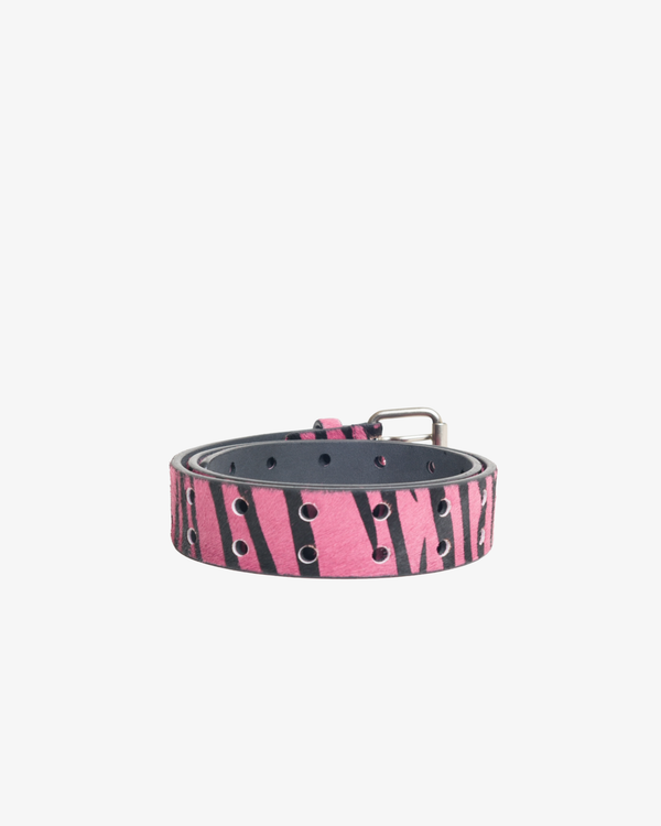 Stüssy -  Men's Leather Punch Out Belt - (Pink Hairy Zebra Pattern)