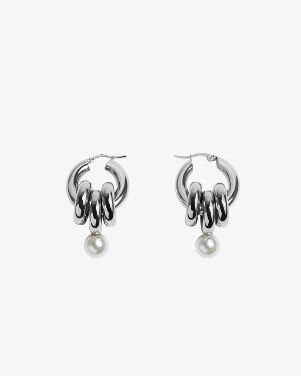 SIMONE ROCHA - Women's Stacked Link Pearl Hoop Earrings - (Silver)