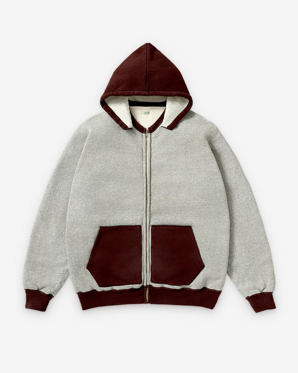 A.Presse - Vintage Attached Hood Zip Parka - (Gray/Burgundy)