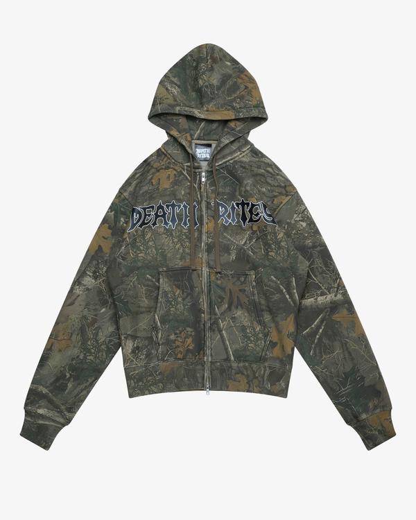 DEATH RITES - Men's Script Zip Hooded Sweater - (Tree Camo)