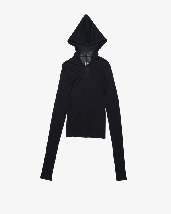 RICK OWENS - Women's Cropped Hooded Rib Long Sleeve Tee - (Black)