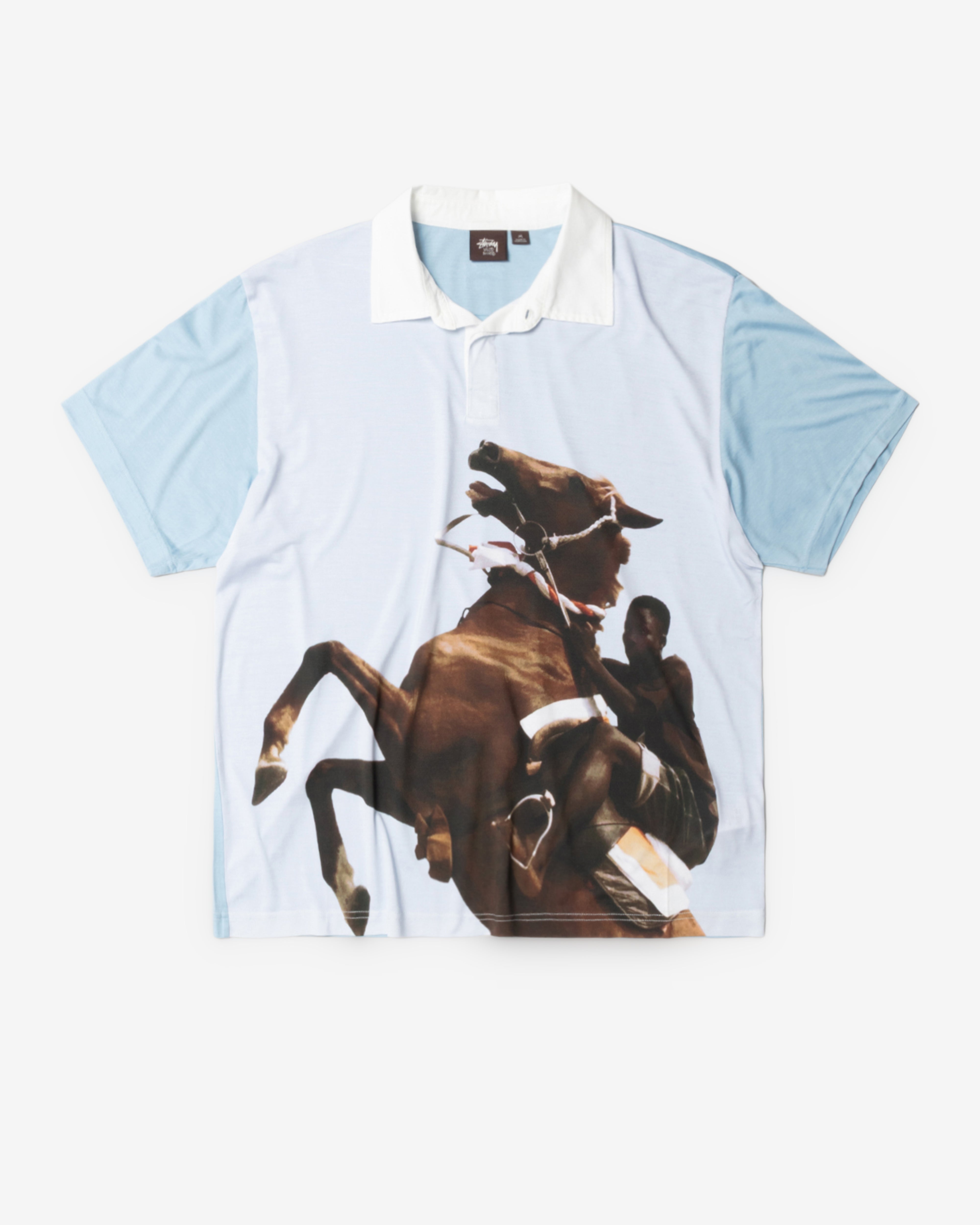 Stüssy: Wales Bonner Silk Polo (Blue) | DSMS E-SHOP