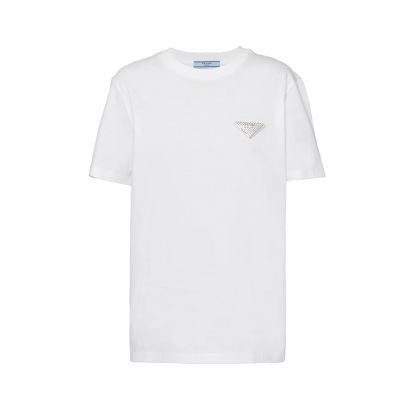 PRADA - Women's Embroidered Jersey T-Shirt - (White)