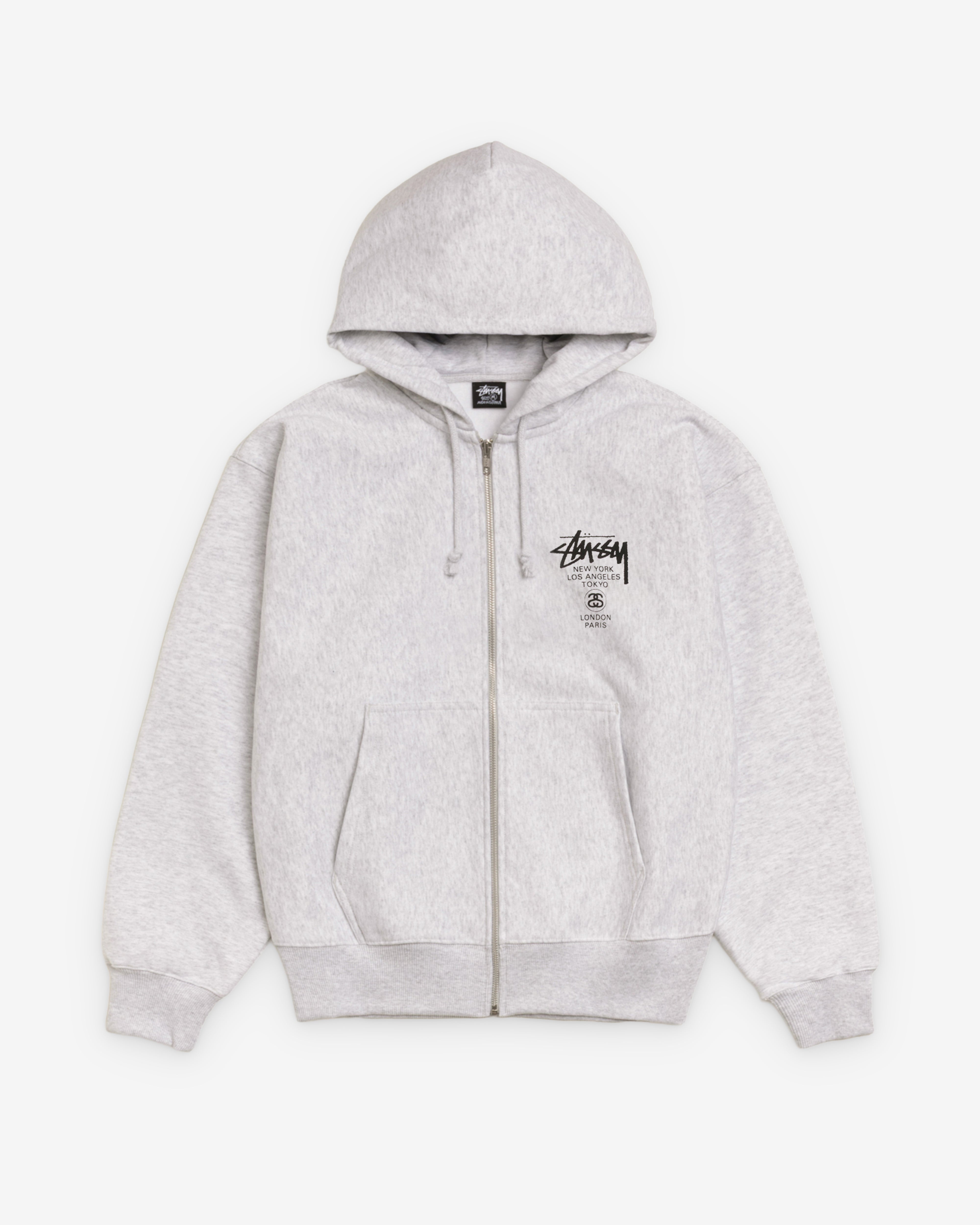 Stüssy: Men's World Tour Zip Hood (Ash Heather) | DSMS E-SHOP