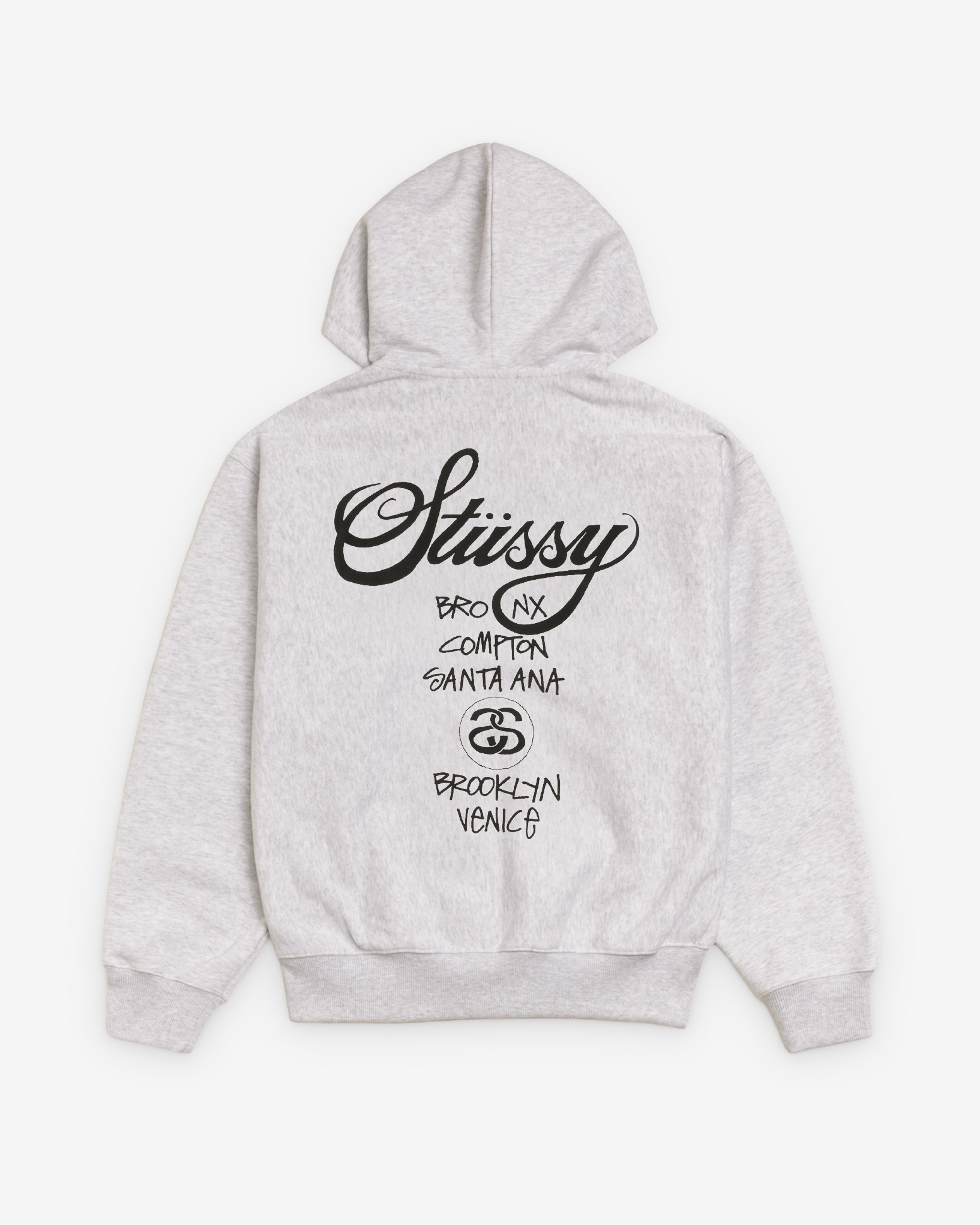 Stüssy: Men's World Tour Zip Hood (Ash Heather) | DSMS E-SHOP
