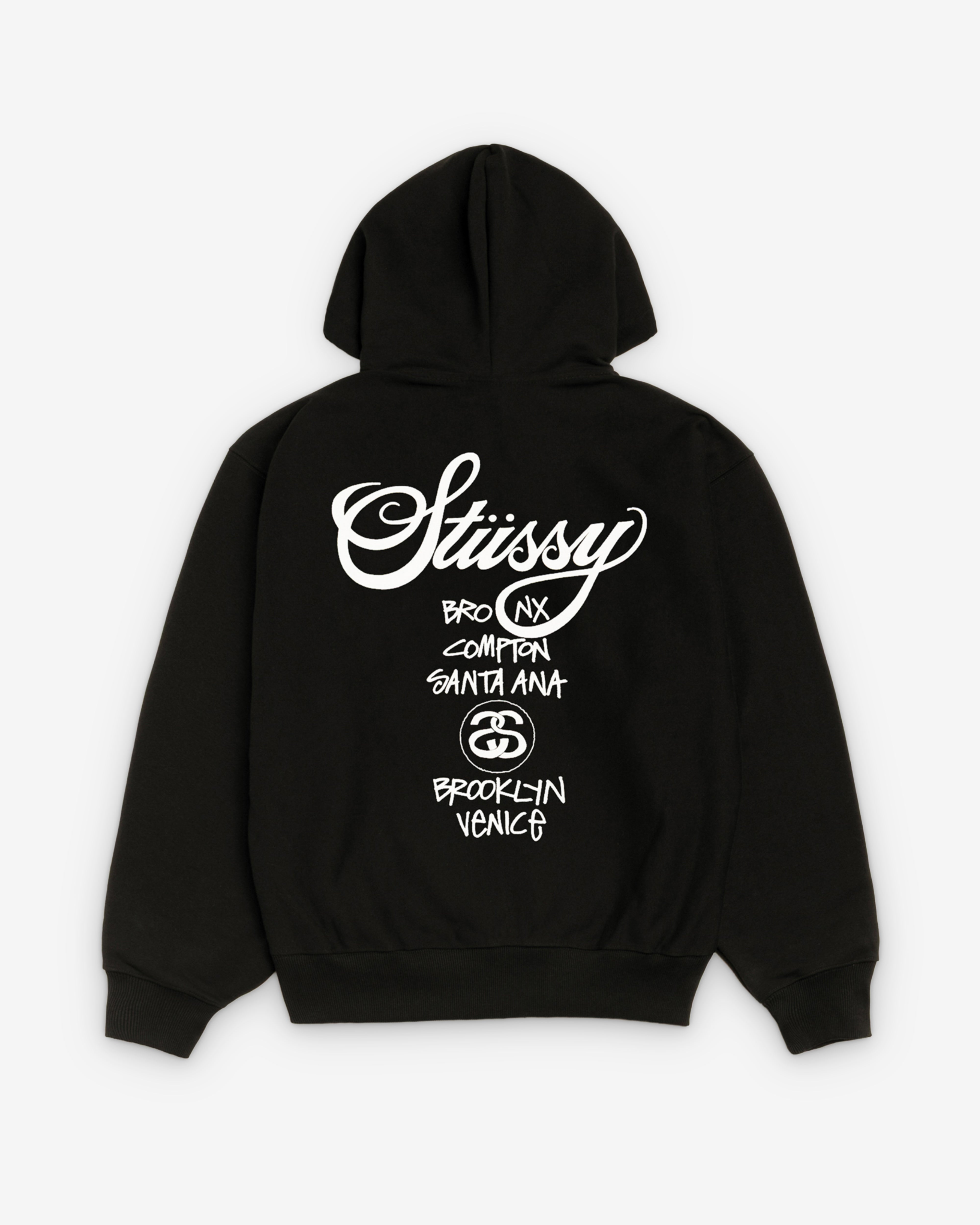 Stüssy: Men's World Tour Zip Hood (Black) | DSMS E-SHOP