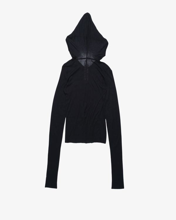 RICK OWENS - Women's Cropped Hooded Rib Long Sleeve Tee - (Black)