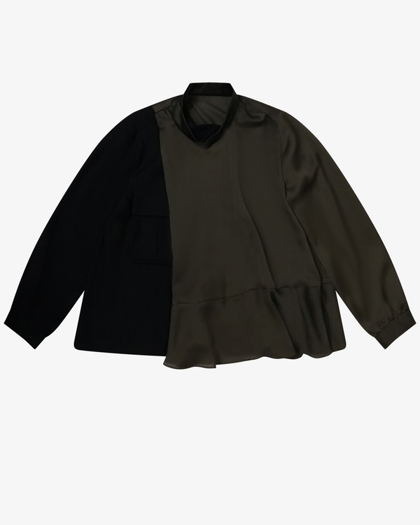 SACAI - Women's Crepe Back Satin X Satin Blouse - (Khaki)