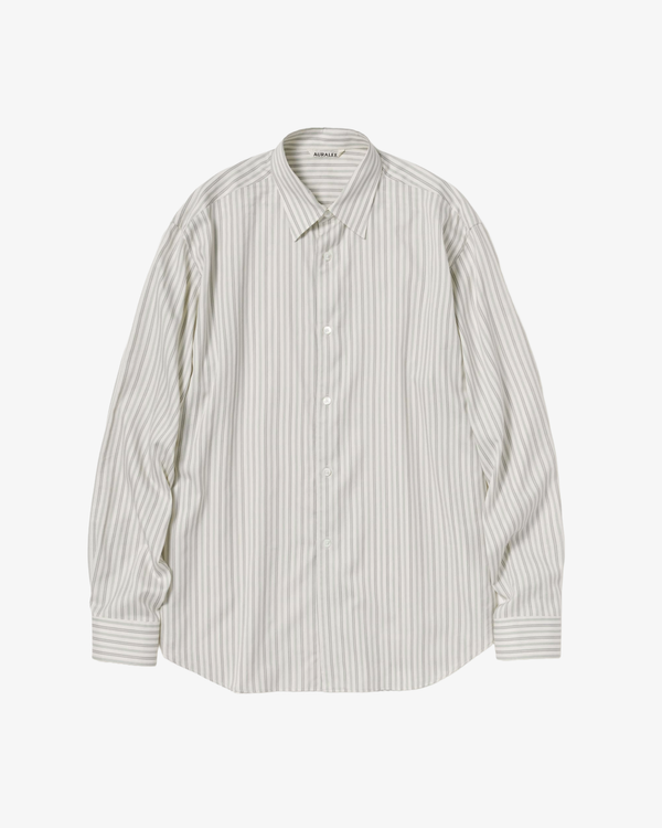AURALEE - Men's Cotton Silk Stripe Shirt - (Light Grey)