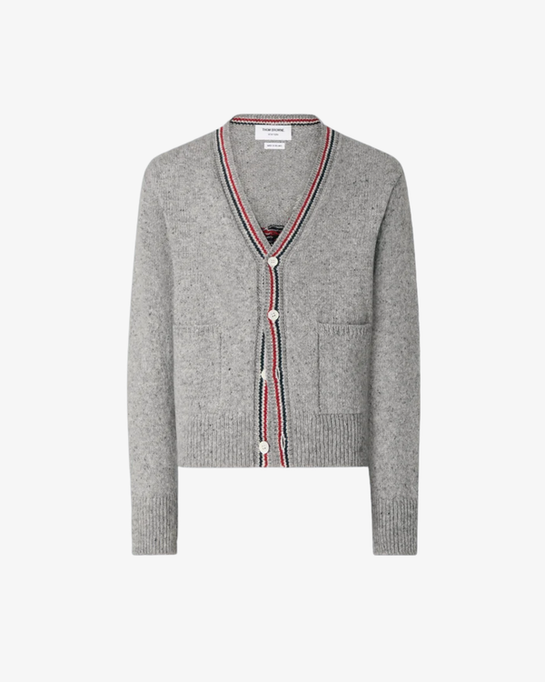 Thom Browne - Men's Hector Patchwork Jersey Intarsia V Neck Cardigan - (Light Grey)