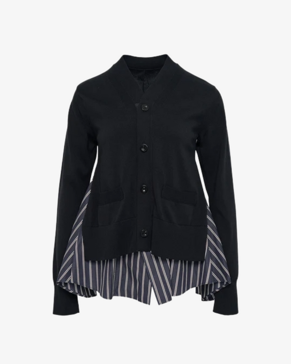 SACAI - Women's Poplin X Knit Cardigan - (Stripes044)