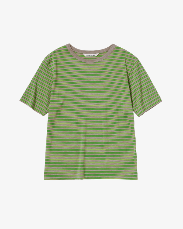 AURALEE - Women's Soft Smooth Wool Stripe Jersey Tee - (Green)