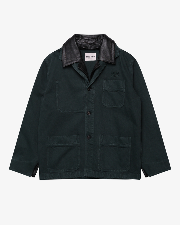 MIU MIU - Women's Garbadine Workwear Jacket With Removable Leather Collar And Cuffs - (Green)