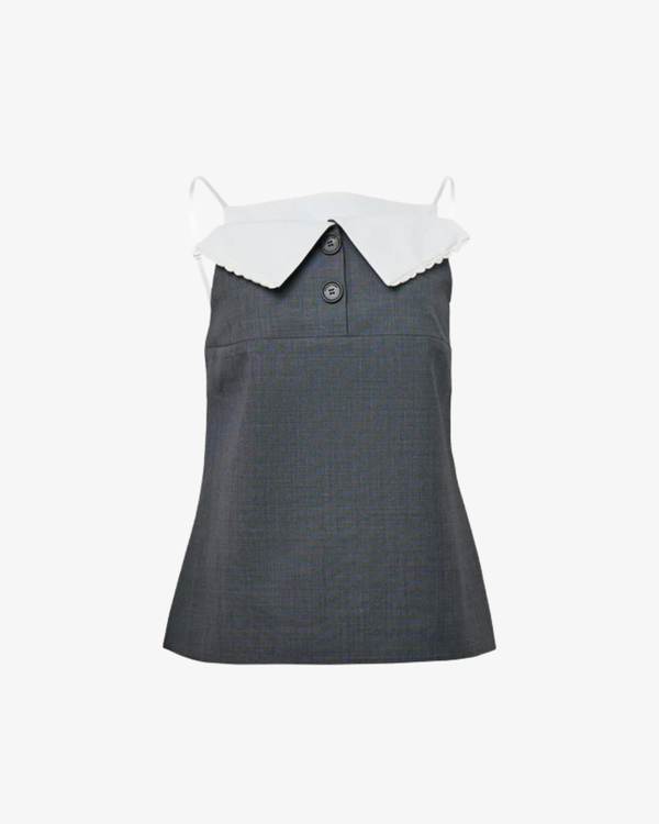 SHUSHU/TONG - Women's Fan-Shaped Turn-Down Collar Camisole Top - (Grey Gr100)