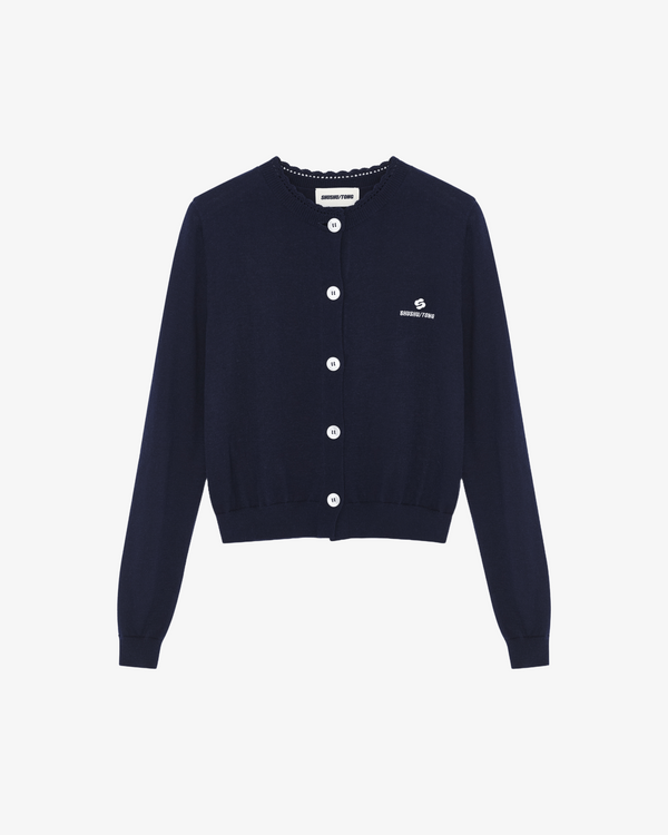 SHUSHU/TONG - Women's Logo-Stitch Knit Cardigan - (Navy Na100)