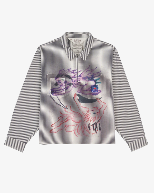 BRAIN DEAD - Men's Angel Striped Half Zip Work Shirt - (Natural)