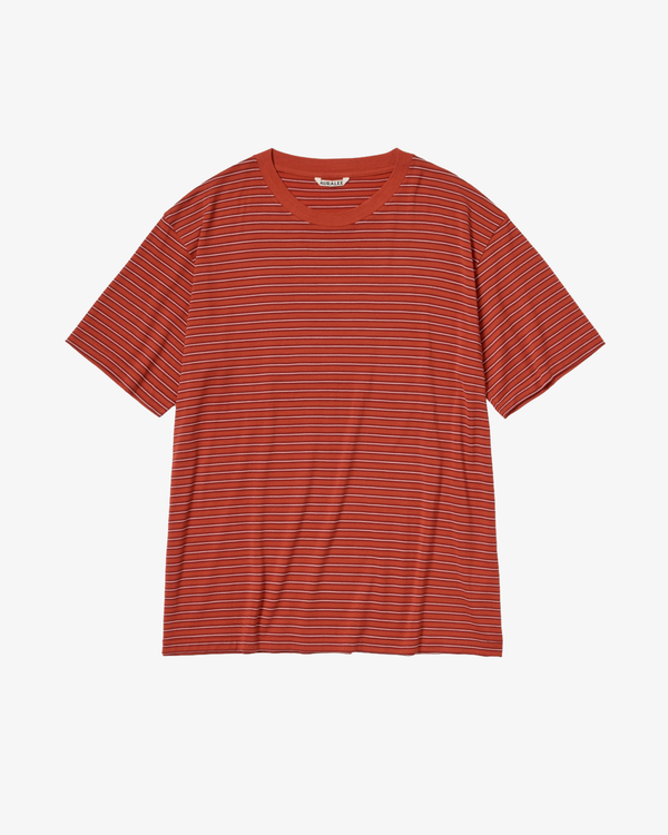 AURALEE - Men's Soft Smooth Wool Stripe Jersey Tee - (Red)