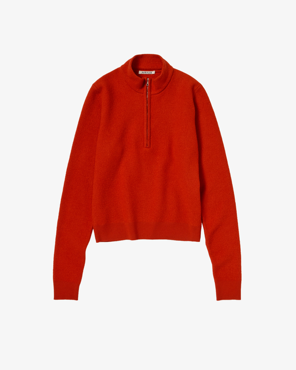 AURALEE - Women's Smooth Fulled Wool Knit Half Zip - (Red)